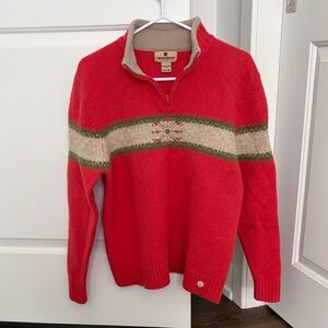 Woolrich Women’s 100% Lambswool Coral Red Cozy Zip-Up Sweater